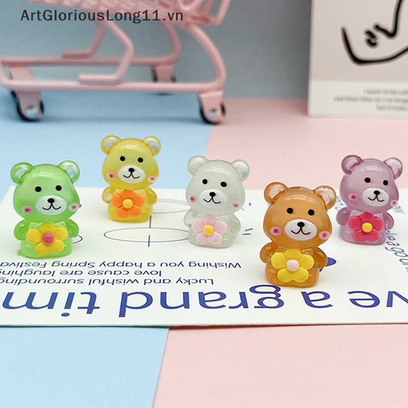 Set 2 Mô Hình Gấu Và Hoa Dạ Quang Mini Bằng Nhựa Resin Trang Trí Bảng Điều Khiển Xe Hơi / Nhà Cửa / Làm Quà Tặng