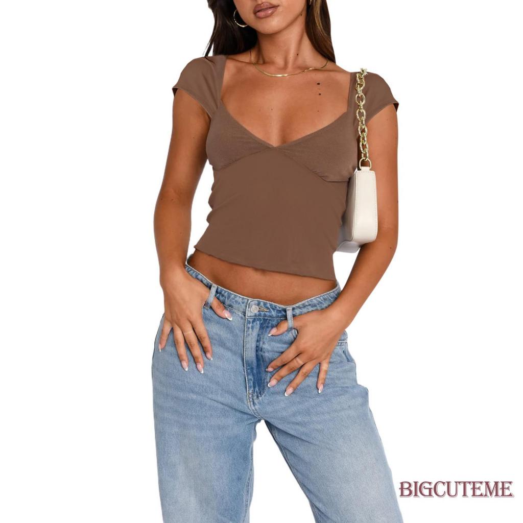 Áo Croptop Tay Ngắn Màu Sắc Thời Trang Mùa Hè Xinh Xắn Cho Nữ