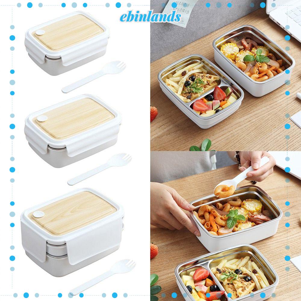 EBINLANDS Hộp Đựng Cơm Trưa Hình Chữ Nhật Chia Ngăn Kèm Muỗng Tiện Dụng