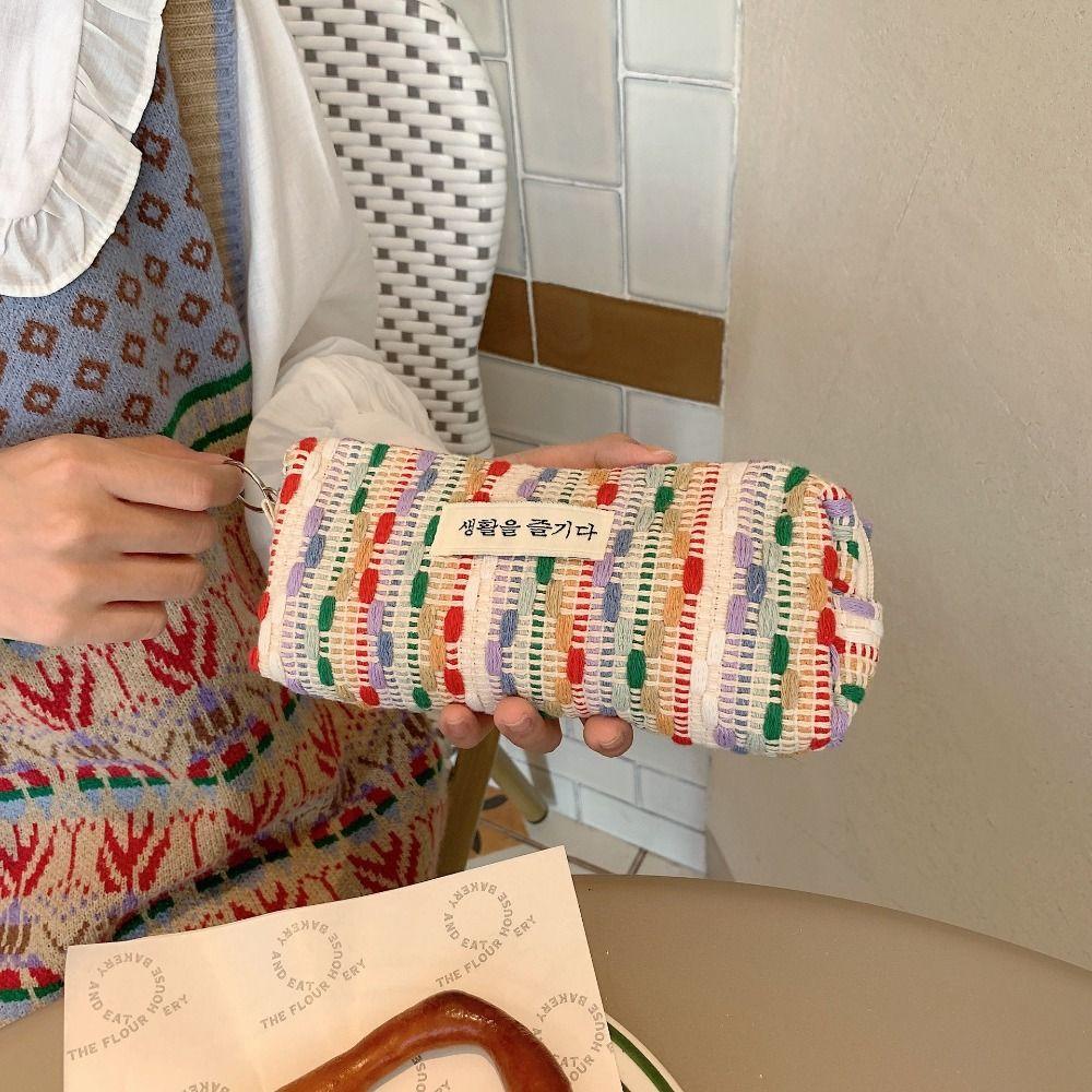 ANEMONE Túi Đựng Đồ Trang Điểm / Mỹ Phẩm Du Lịch Bằng Vải Dệt Kim Có Khóa Kéo Màu Cầu Vồng