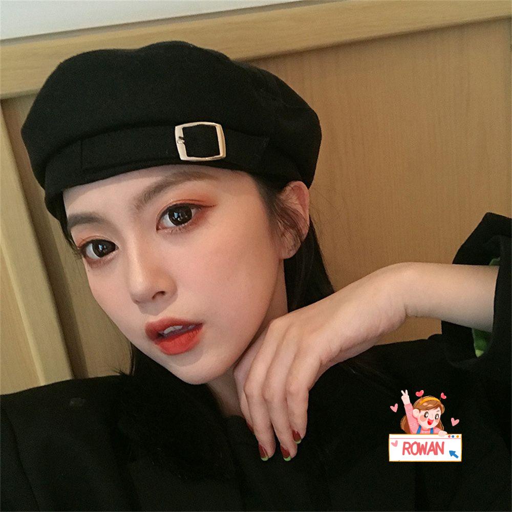 ROWANS Mũ Beret Màu Kẹo Ngọt Thời Trang Thu Đông Có Thể Điều Chỉnh Kích Cỡ