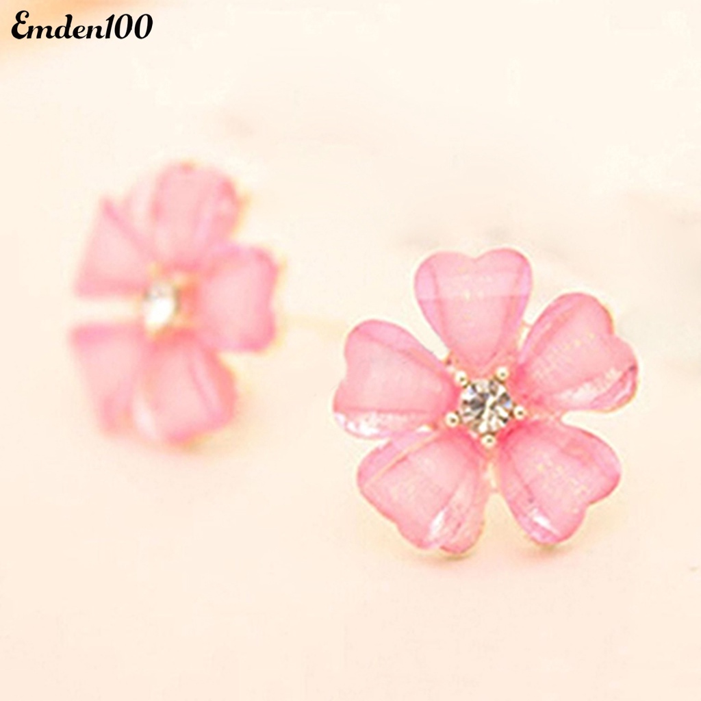 Bông Tai Hình Cánh Hoa Bằng Hợp Kim Đính Đá Lấp Lánh Cho Nữ