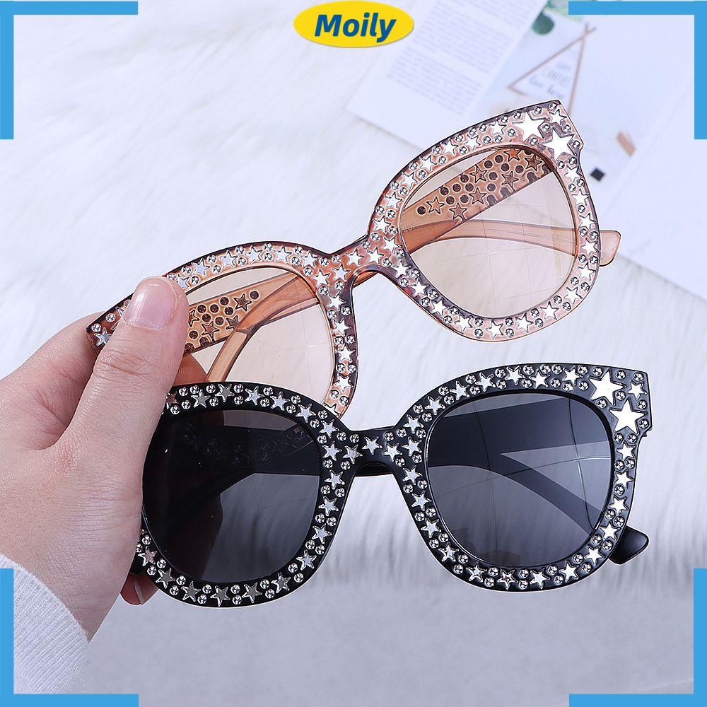 MOILYVN Kính Mát Oversized Đính Đá Chống Tia UV
