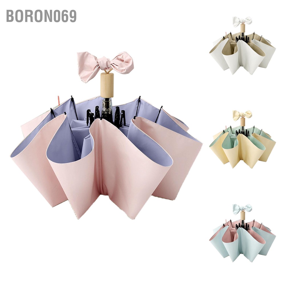Boron069 Dù Du Lịch Màu Kem Nắng Chống Mưa Tia UV Có Thể Gập Lại Di Động Cho Nam Nữ