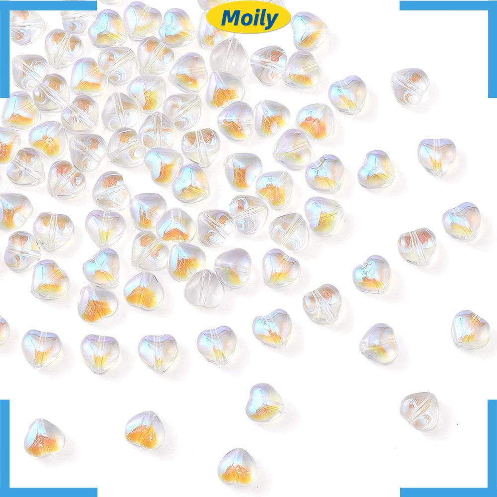 MOILYVN Set 100 Hạt Thủy Tinh Trong Suốt Trái Tim 8mm Làm Trang Sức DIY