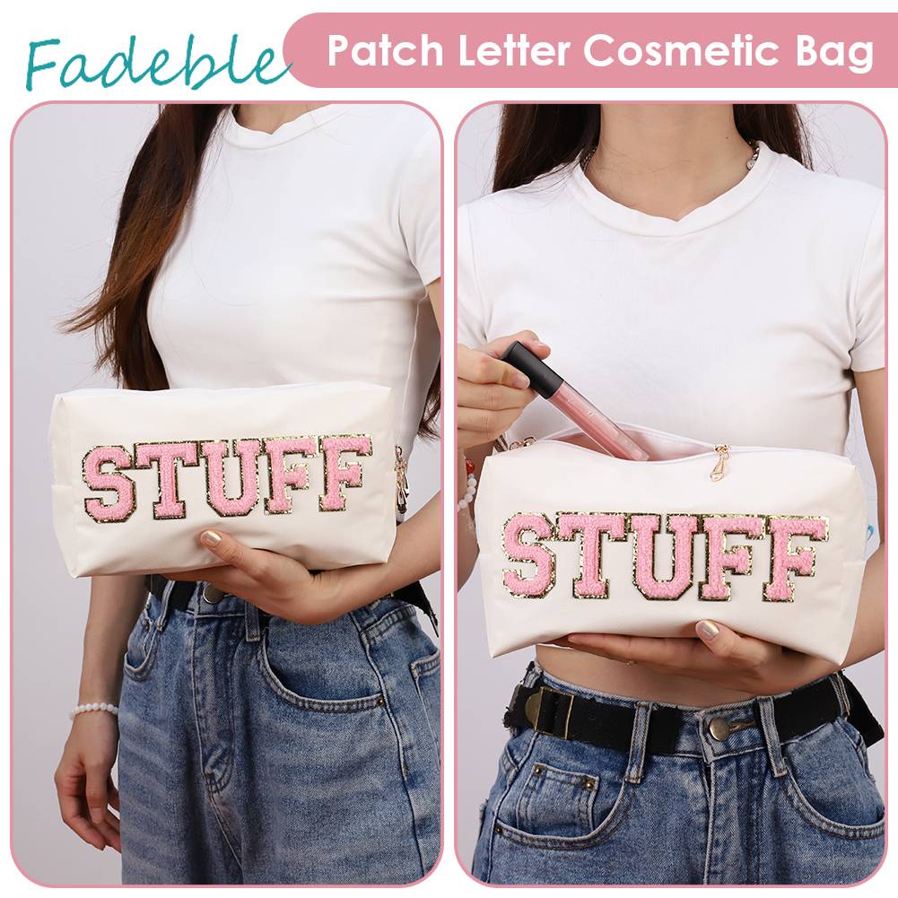 Túi Đựng Mỹ Phẩm Da PU Đa Năng Có Khóa Kéo In Chữ Thời Trang Cho Nữ