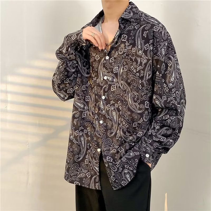 Áo Sơ Mi Tay Dài Dáng Rộng In Họa Tiết Phong Cách Hàn Quốc Thời Trang Mùa Hè Cho Nam