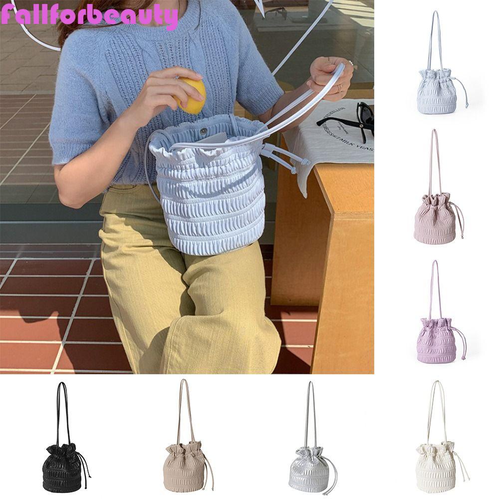 FALLFORBEAUTY Túi Xách Rút Dây Chất Liệu Da PU Họa Tiết Niche Dễ Thương