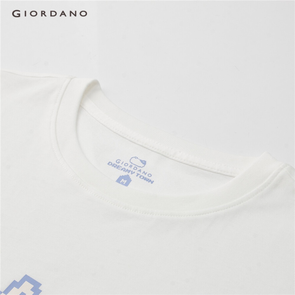 Áo thun cotton GIORDANO 05393205 tay ngắn in hình mèo dễ thương cho nữ