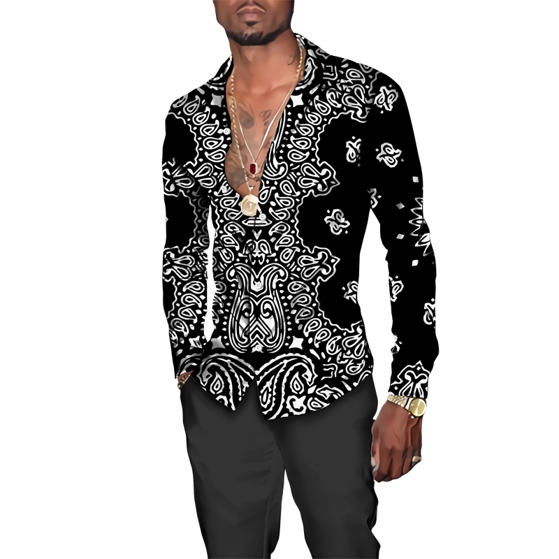 Mới Áo Sơ Mi Tay Dài Cổ Bẻ In Họa Tiết Phong Cách Hip Hop Thời Trang Đường Phố Cho Nam