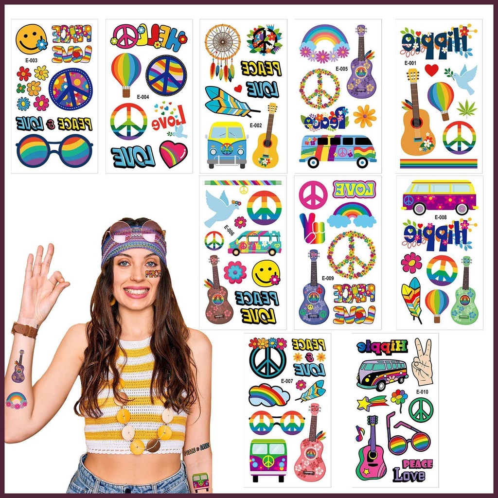 Miếng Dán Trang Trí Mặt Tạm Thời Chống Thấm Nước Phong Cách Hippie