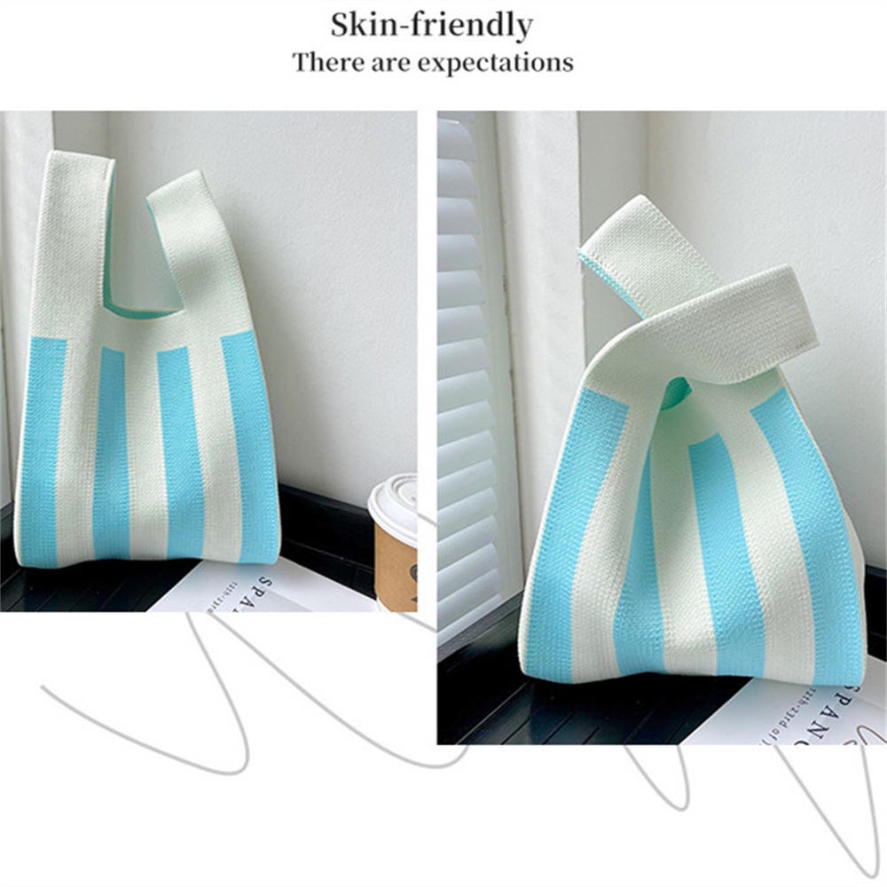 Túi Xách Đan Len Họa Tiết Kẻ Sọc Màu Sắc Tối Giản Thời Trang