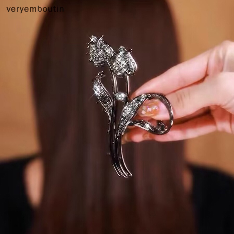 Kẹp Tóc Càng Cua Hình Hoa Tulip Đính Đá Bằng Hợp Kim Cỡ Lớn Thời Trang Cho Nữ
