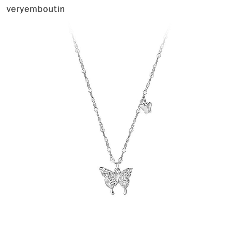 Vòng cổ Mặt Hình Bướm Màu Vàng / Bạc Đính Đá Zircon Đơn Giản Thời Trang Phong Cách Hàn Quốc Cho Nữ