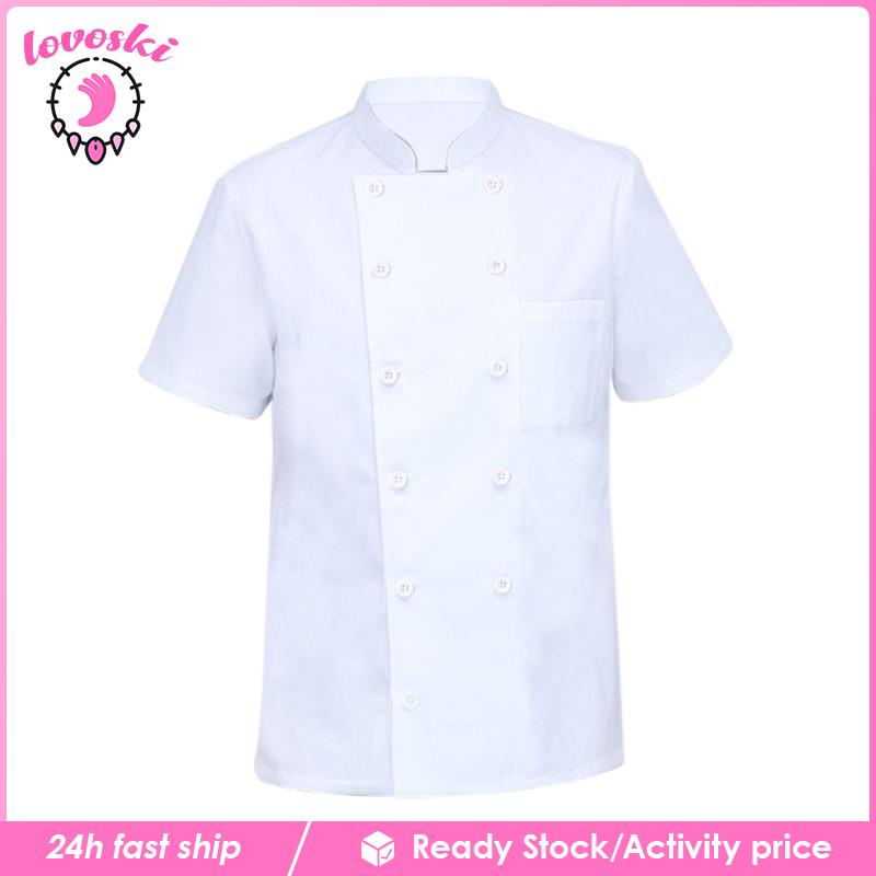 Áo Đồng Phục Đầu Bếp Nhà Hàng Tay Ngắn Bằng Vải Cotton Phối Lưới Unisex