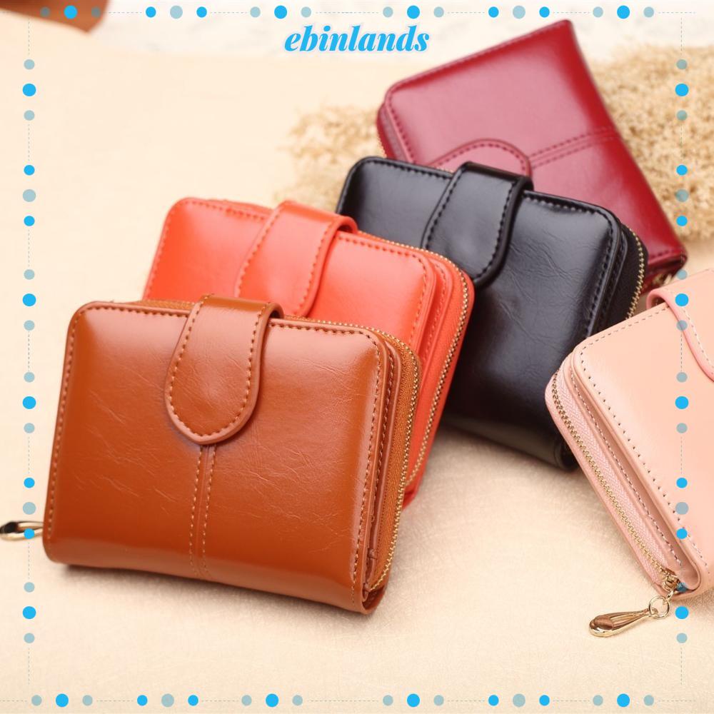 EBINLANDS Ví Đựng Tiền / Thẻ Bằng Da Pu Có Khóa Kéo Màu Trơn Thời Trang Cho Nữ