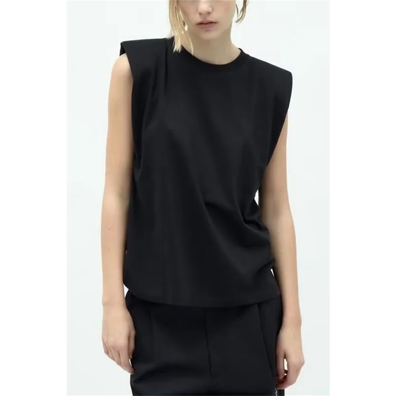 Zara Áo Thun Cotton Sát Nách Cổ Tròn Có Đệm Vai Trang Trí Thời Trang Cho Nữ 0858034