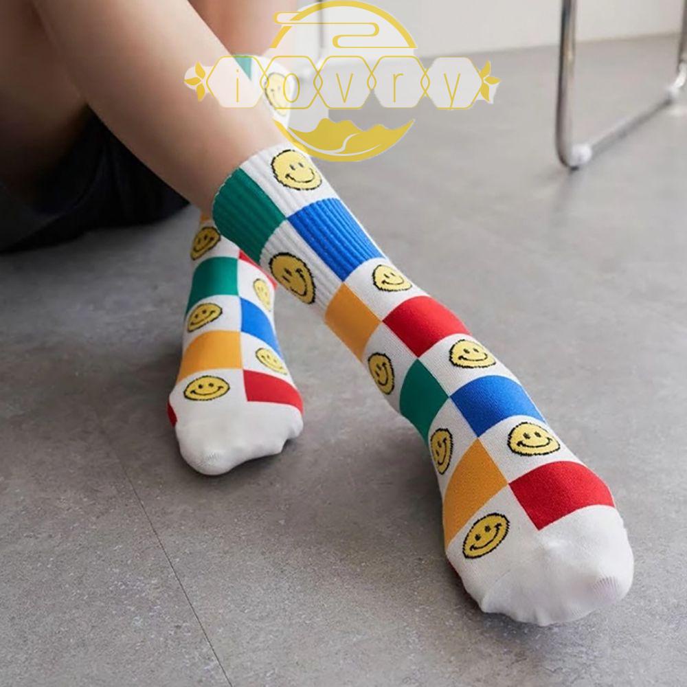 IVORY Vớ Cotton Thoáng Khí Hình Mặt Cười Nhiều Màu Sắc Phong Cách Hip Hop Đường Phố Cho Nam Và Nữ