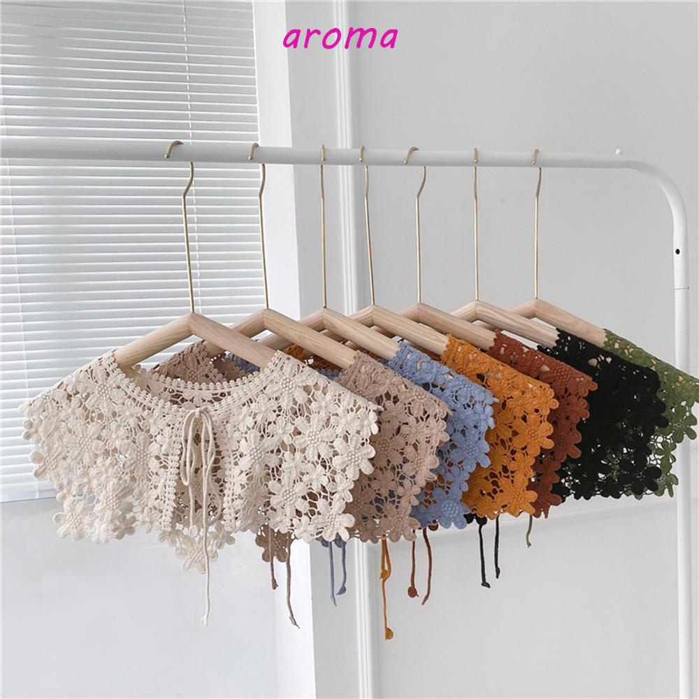 AROMA Cổ Áo Giả Bằng Cotton Phối Ren Thêu Họa Tiết Xinh Xắn Thời Trang Cho Nữ