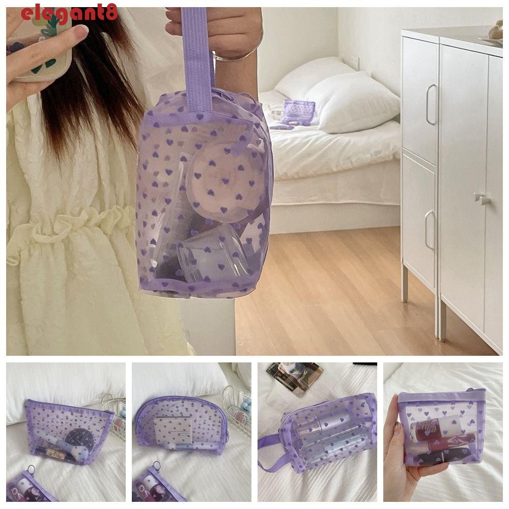 ELEGANT Túi Lưới Đựng Mỹ Phẩm Họa Tiết Chấm Bi / Trái Tim Xinh Xắn Cho Nữ