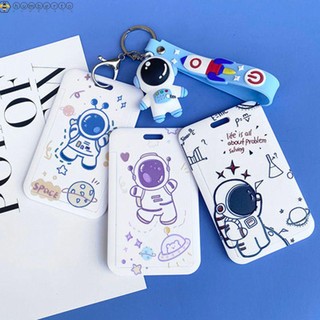 Bao đựng thẻ ID hai mặt in họa tiết phi hành gia hoạt hình có dây đeo dài tiện dụng cho học sinh