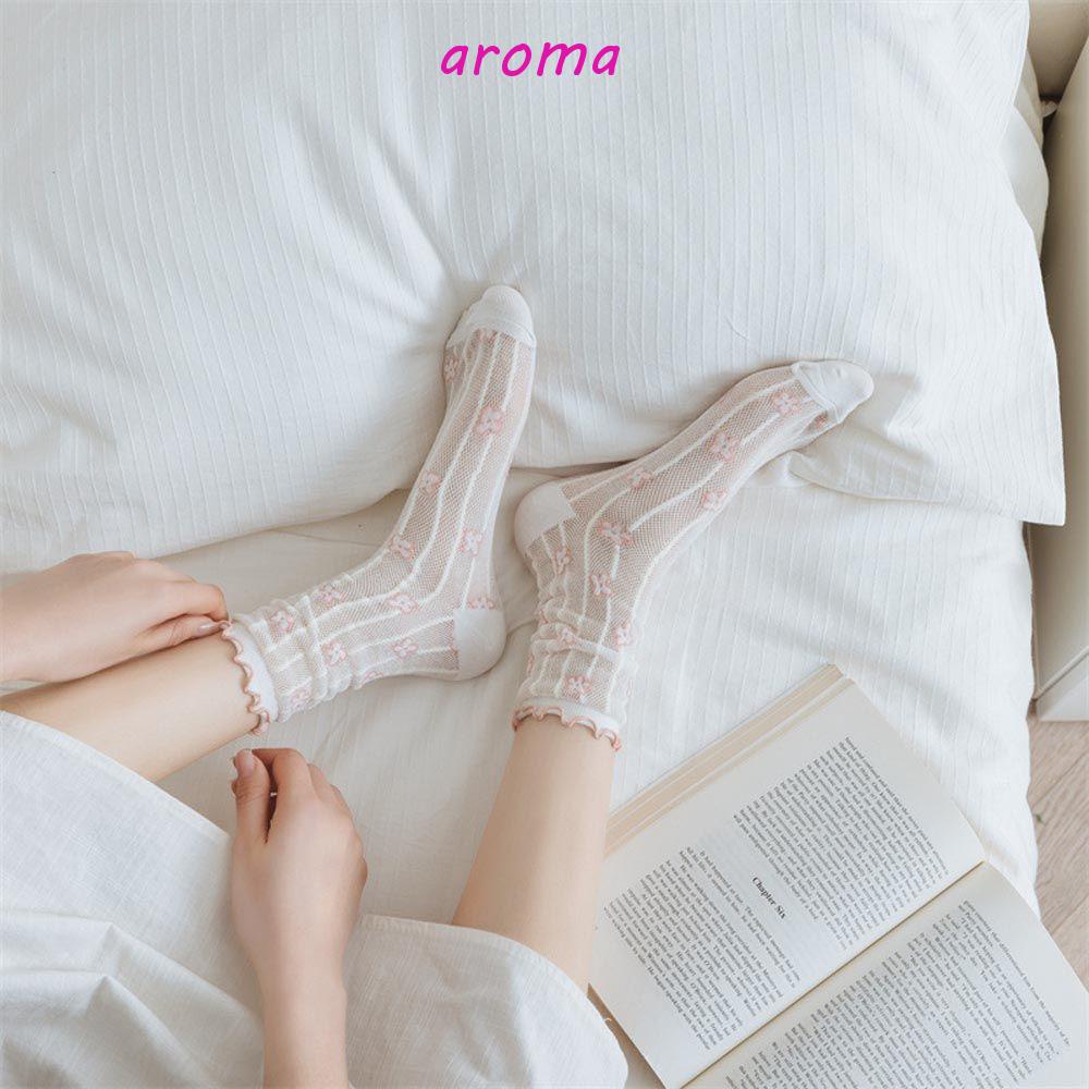 AROMA Vớ Lụa Xuyên Thấu Họa Tiết Kẻ Sọc / Bông Hoa Thời Trang Dành Cho Nữ