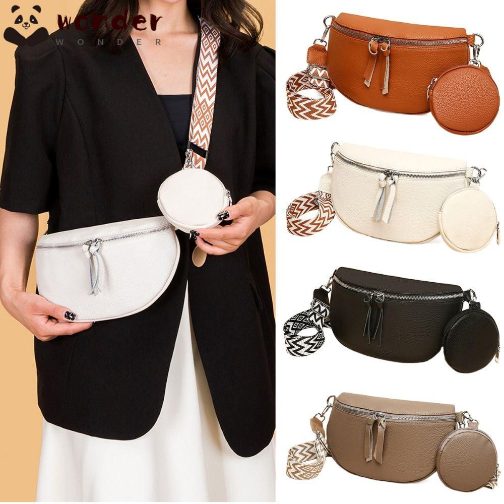 WONDER Túi Đeo Chéo Ngực Bằng Da 3 Ngăn Phong Cách Thể Thao Thời Trang Cho Nam / Nữ