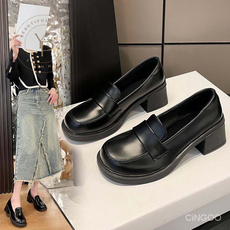 Giày Búp Bê Da PU Gót Thấp Mũi Tròn 3-5cm Thời Trang Cho Nữ