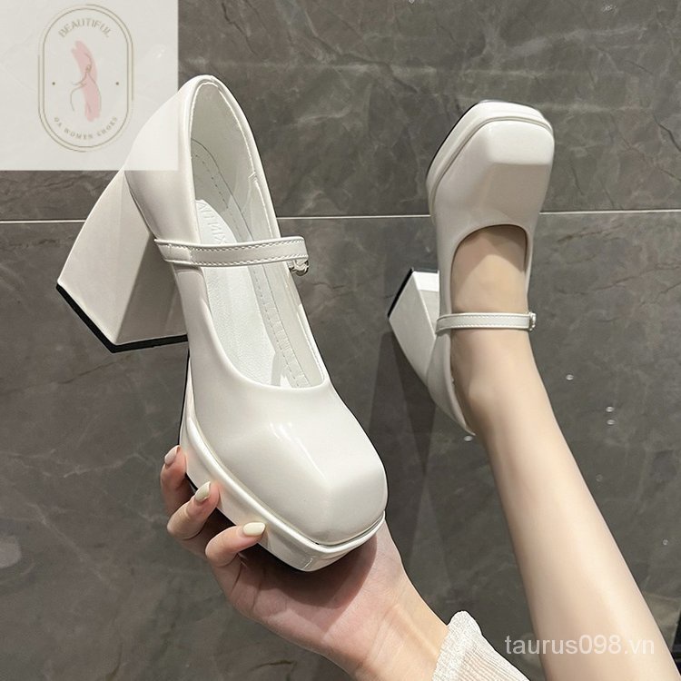 Giày Cao Gót 6-8cm Mũi Vuông Chất Liệu Cao Su PU Cao Cấp