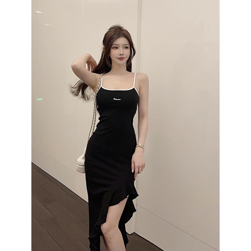 Đầm Hai Dây Dáng Dài Xẻ Tà Thời Trang Mùa Hè 2023 Phong Cách Retro Mỹ Cho Nữ