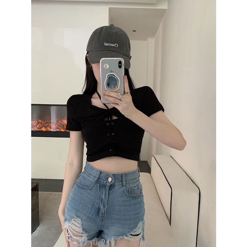 Áo Thun Dáng Ôm Hở Lỗ Thời Trang Cho Nữ