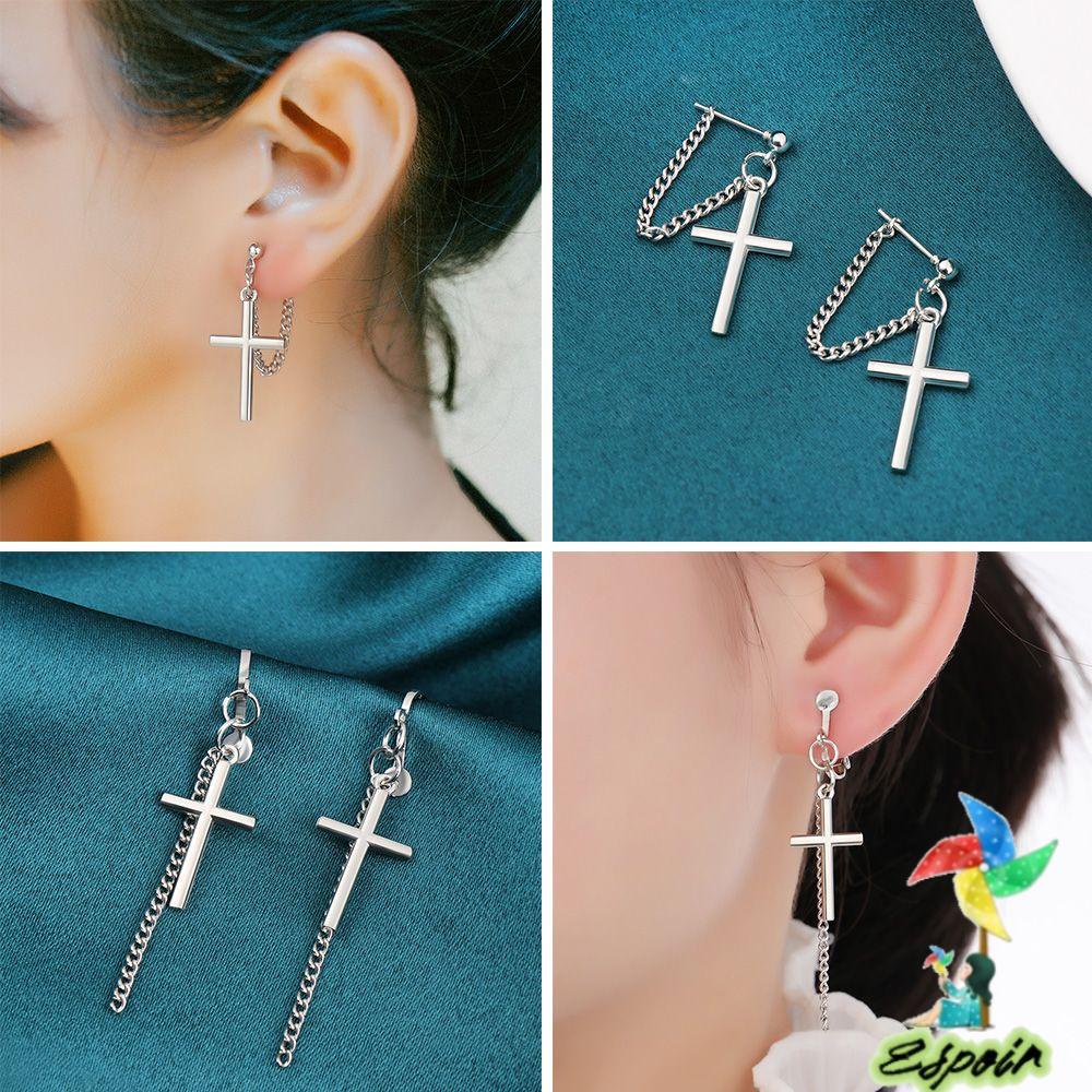 ESPO Khuyên Tai Chuỗi Xích Phối Mặt Thánh Giá Cá Tính
