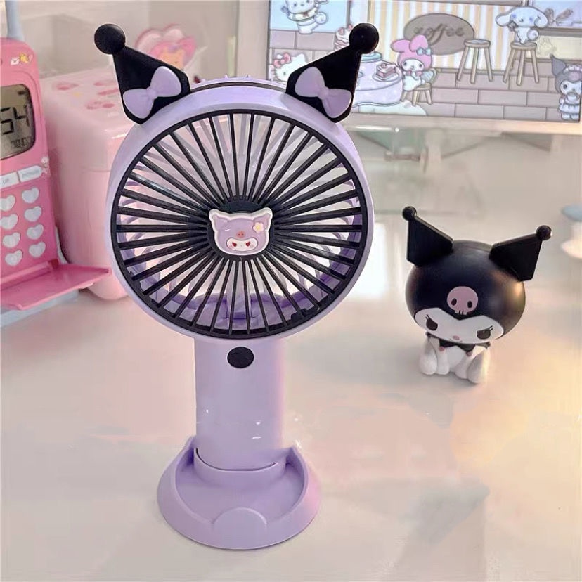 Quạt Sạc USB Cầm Tay Để Bàn Hình Kuromi Cún Melody Tai To Dễ Thương