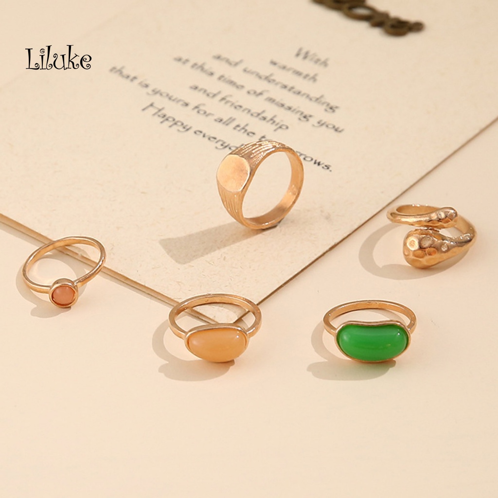 Bộ 5 Nhẫn Hợp Kim Đính Đá Nhân Tạo Kiểu Dáng Sang Trọng Cho Nữ