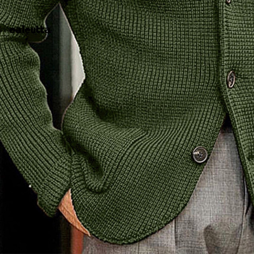 [calcutta] Áo Khoác Sweater Dệt Kim Dày Dặn Tay Dài Cổ Đứng Cài Nút Màu Trơn Thời Trang Thu Đông Cho Nam