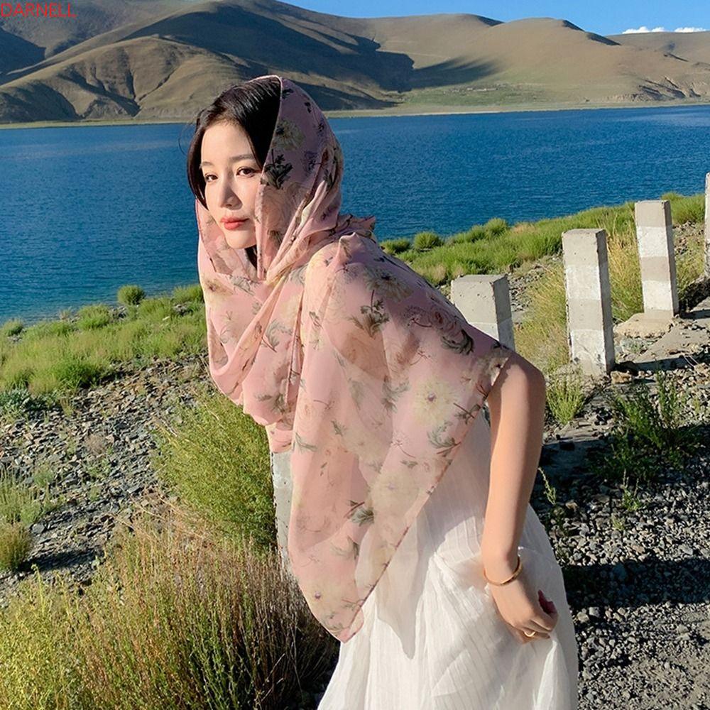 DARNELL Khăn Choàng Cổ Cỡ Lớn Bằng Vải Voan Màu Trơn Phong Cách Bohemian Thời Trang Mùa Hè