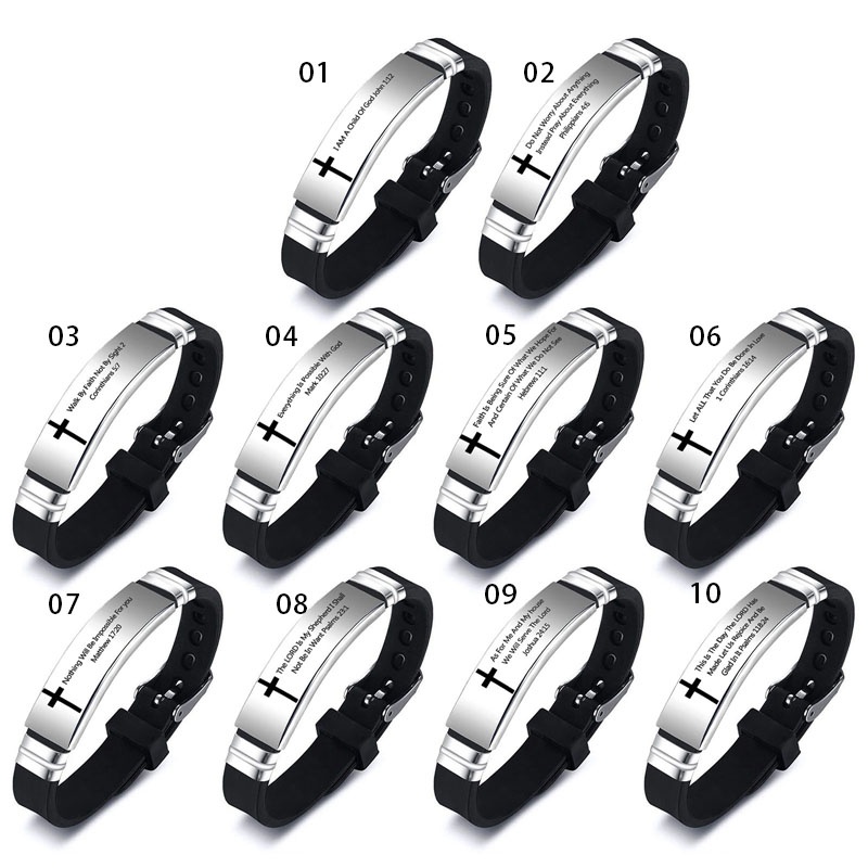 Ygt Vòng Tay Silicone Phối Mặt Thánh Giá Chất Liệu Thép Không Gỉ