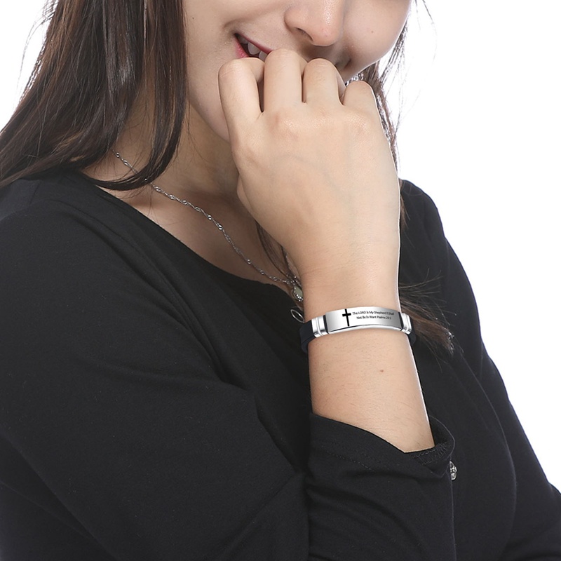 Ygt Vòng Tay Silicone Phối Mặt Thánh Giá Chất Liệu Thép Không Gỉ