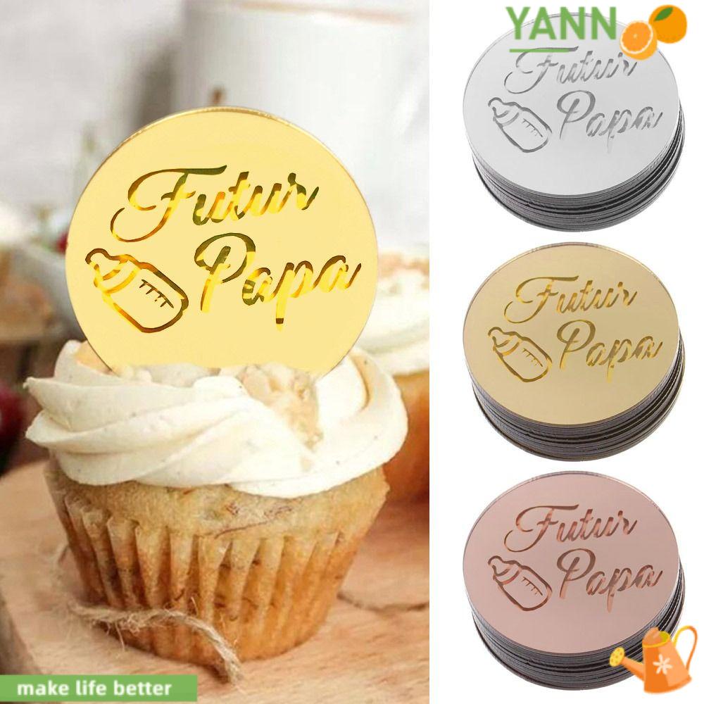 YANN1 Set 10 Phụ Kiện Trang Trí Bánh Kem Hình Lá Cờ Màu Vàng / Bạc / Vàng Hồng