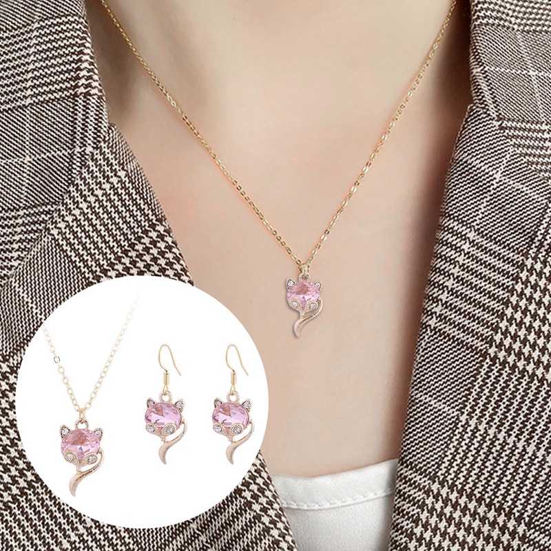 Bộ Vòng cổ + Bông Tai Mạ Bạc 925 Đính Đá Zircon Hình Trái Tim Sang Trọng Cho Nữ