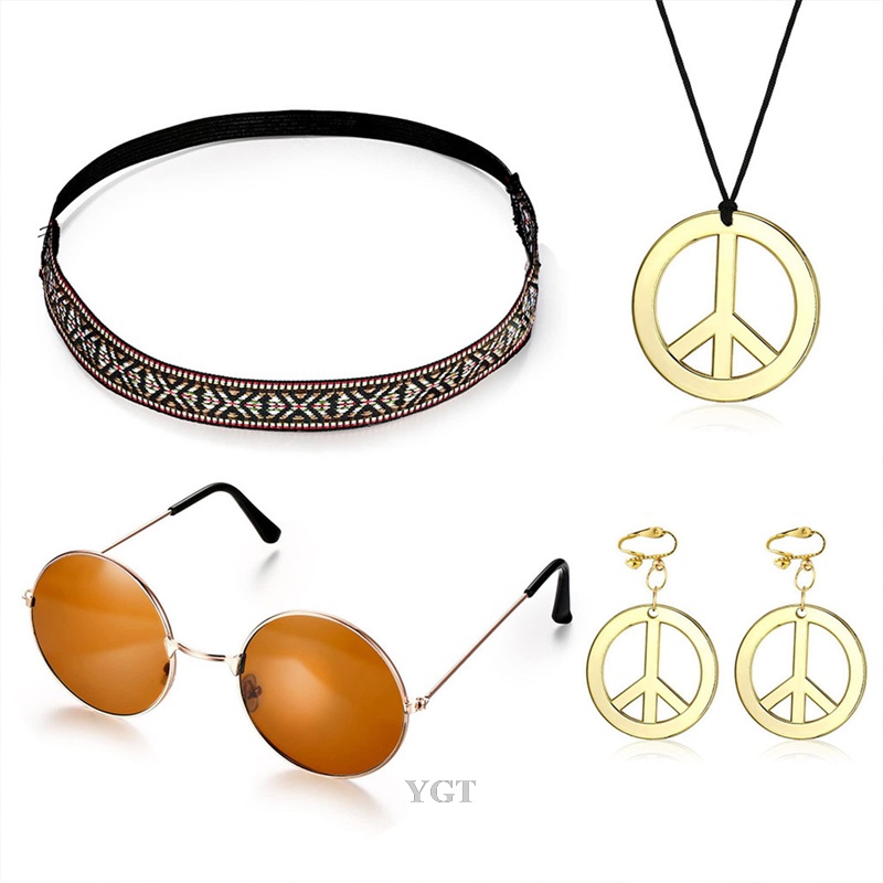 Bộ Vòng Cổ + Dây Chuyền + Băng Đô Hóa Trang Biểu Tượng Hoà Bình Phong Cách Hippie Cho Dịp Tiệc 50 / 60 / 70