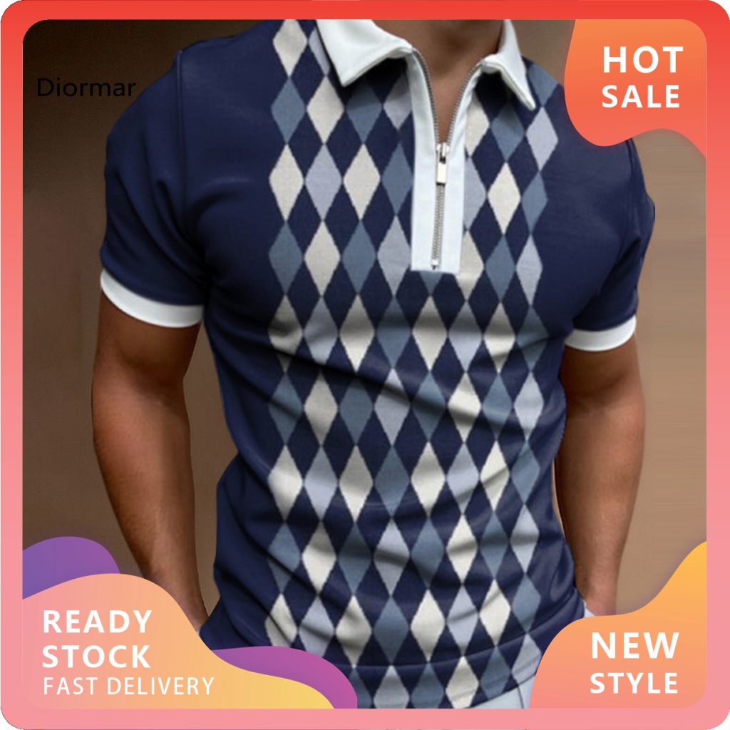 Áo Thun Tay Ngắn Cổ Bẻ Nhanh Khô In Họa Tiết Hình Học Độc Đáo Thời Trang Cho Nam