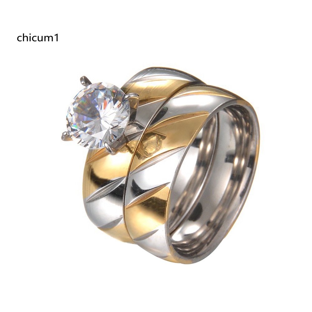 1 Cặp Nhẫn Cặp Bằng Thép Không Gỉ Đính Đá Zircon Thời Trang