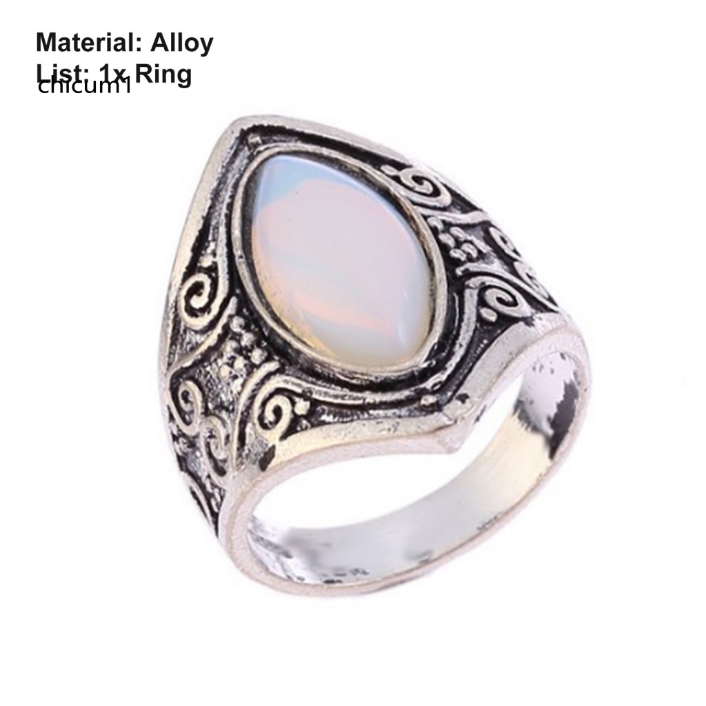 Nhẫn Đính Đá Mặt Trăng Lớn Hình Oval Độc Đáo Phong Cách Punk Cổ Điển