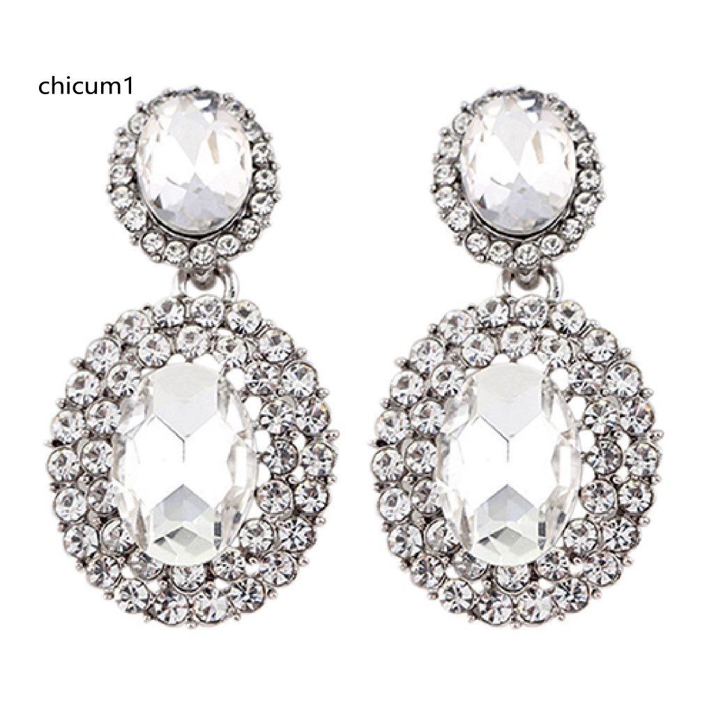 1 Cặp Bông Tai Đính Đá Oval Phong Cách Retro Sang Trọng