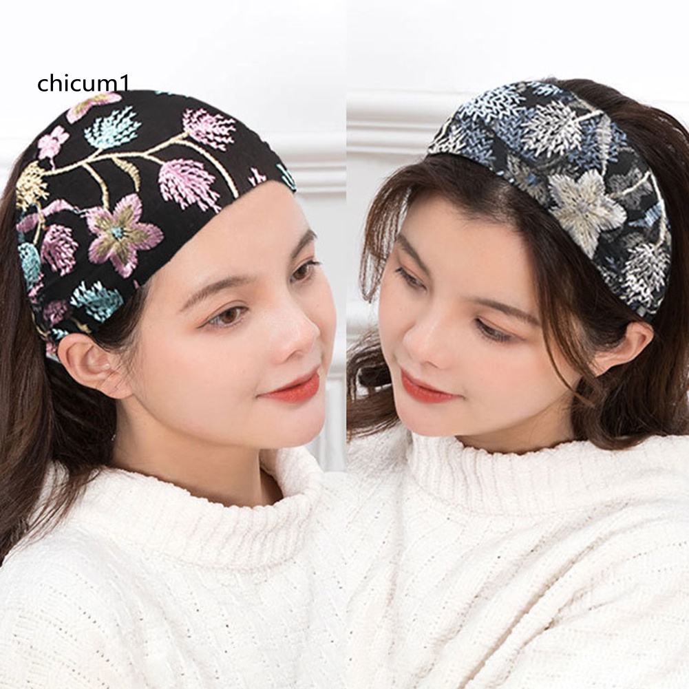 Băng Đô Vải Tuyn Bản Rộng Thêu Hoa / Ngôi Sao Kiểu Trung Hoa Cổ Điển