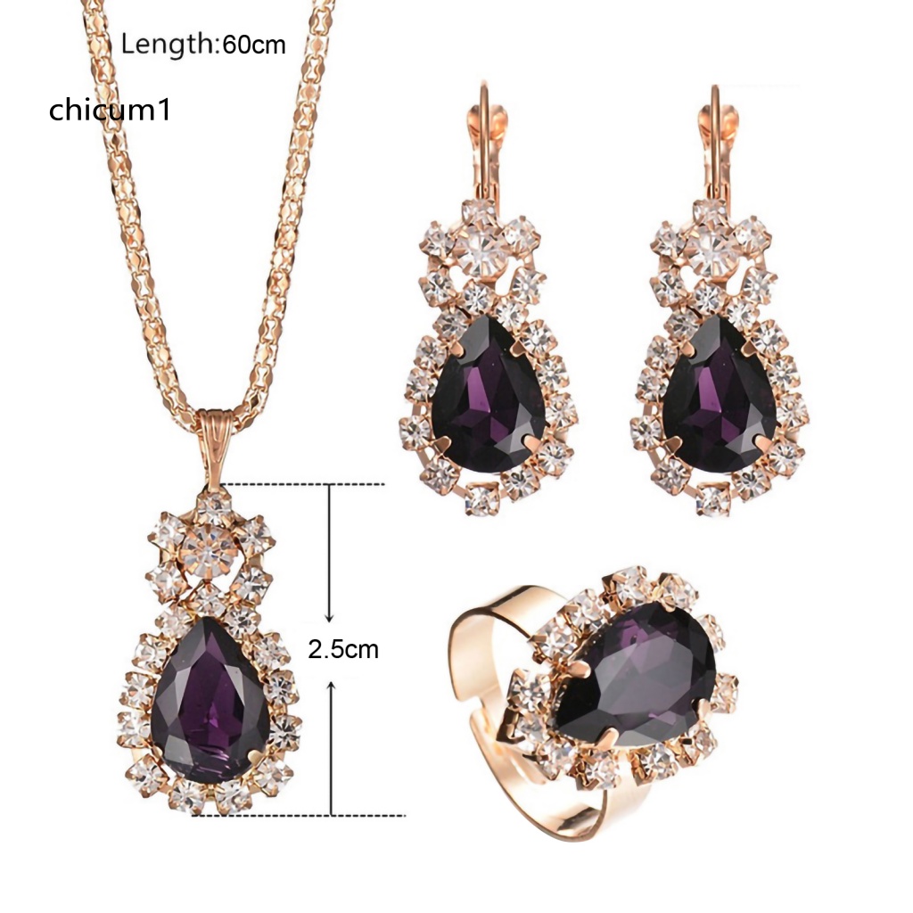 Set 3 Món Trang Sức Vòng cổ Nhẫn Bông Tai Bằng Hợp Kim Hình Giọt Nước Màu Sắc Tươi Sáng