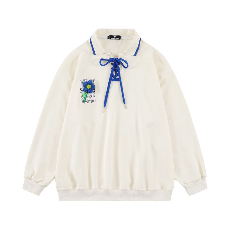 Áo hoodie Cổ Lọ Tay Dài Dáng Rộng Phối Ren Hoa Thời Trang Mùa Thu Cho Bạn Gái