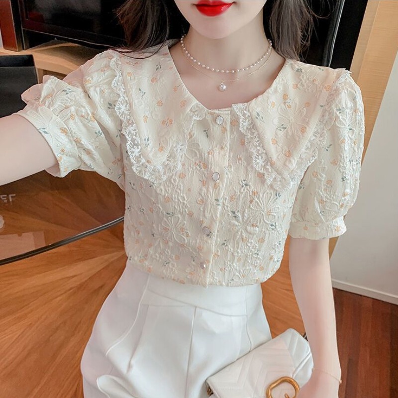 Áo Sơ Mi Chiffon Tay Ngắn In Hoa Thời Trang Mùa Hè Hàn Quốc 2023 Cho Nữ