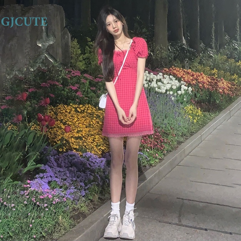 Đầm Mini Cổ Vuông Họa Tiết Kẻ Sọc Ngọt Ngào Thời Trang Mùa Hè Cho Nữ